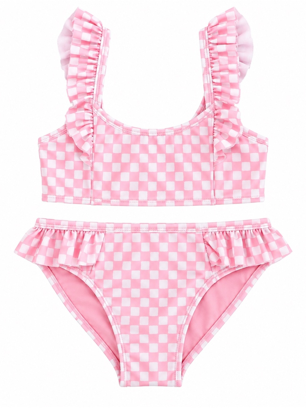 Feather 4 Arrow Happy Daze Checkered Ruffle Bikini Pink White Girls Size 6